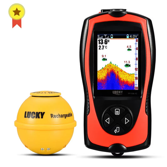 Lucky Sonar Fish Finder FF1108-1CWLA Rechargeable Wireless Sensor 45M Water Depth Echo Sounder Fishing Portable Fish Finder