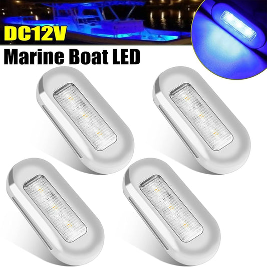 4PCS Blue DC12V LED Boat Courtesy Oblong Lights