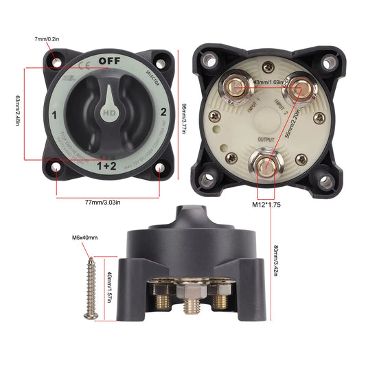 500A Marine Battery Disconnect Switch Heavy Duty 4 Position Battery Selector Switch for RV Boat