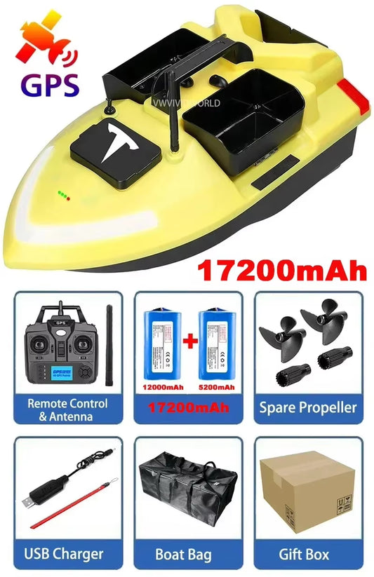 VWVIVIDWORLD 24000Mah GPS RC Fishing Bait Boat,500M RC Fish Finder,2Kg Loading Automatic Cruise/Return/Route Correction，Vx